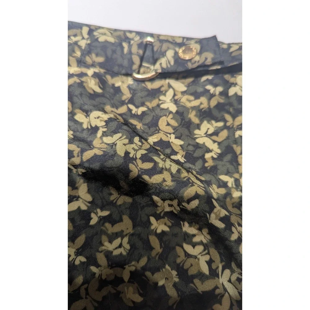 Michael Michael Kors Womens M Butterfly‎ Print Polyester Blouse Olive Gold